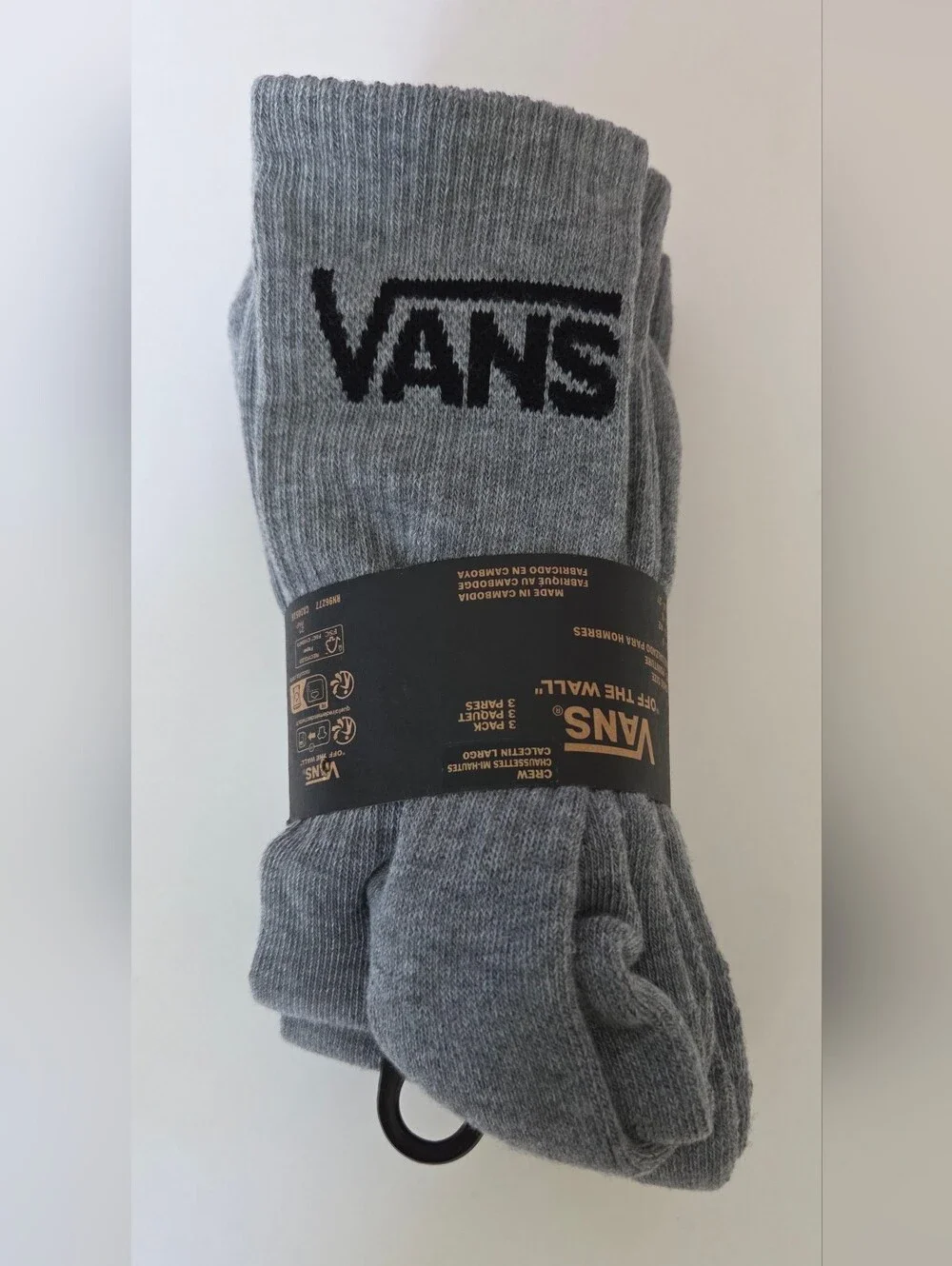 Vans Grey Crew Socks with Black Logo 3 Pack
